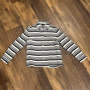 Emcee striped blouse‎ womens size small cream and black button down 100% silk